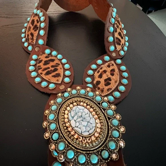 Wild Elegance Turquoise and Leopard wide belt. - Picture 2 of 7